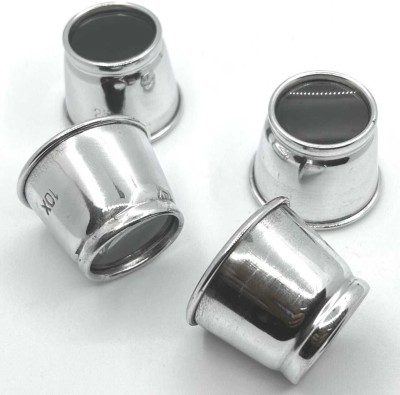 RELIBBA Pack of 4 Aluminum Eye Loupe Lens for Jeweler Watchmaker Hands(2.5X 5X 7.5X 10X) (2.5X 5X 7.5X 10X) eye loop with Plastic Box(White)