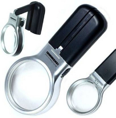 KARTCITY 3-in-1 Hand-Held Folding Lighted High-Powered Magnifier Glass with 3X Zoom and 2 LED Lights 3X magnifying glass(Black)