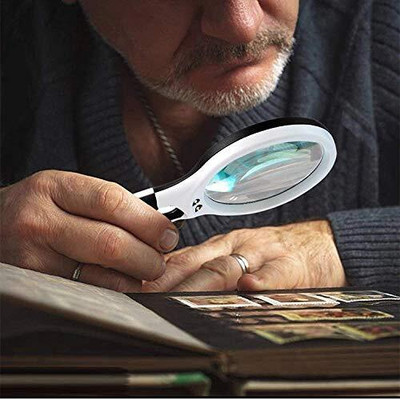 TNEMEC 3 LED Light 45x Handheld Magnifier Illuminated Reading 45 x 3X Magnifier Glass(Black, White)