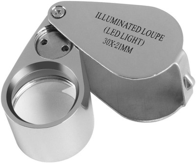 DEZIINE 30X Full Metal Illuminated Jewelry Loop Magnifier, XYK Pocket Folding Magnifying Glass Jewelers Eye Loupe. 30X magnifier(Silver)