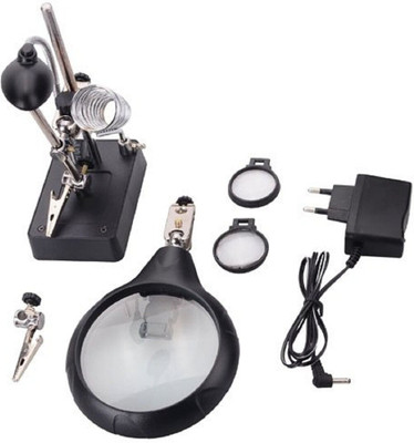 SHUANG YOU Adjustable Auxiliary Clip Magnifying Glass with 5 LED Lights for Welding and Modelling 3X Multi-functional 3 Lens Magnifying Glass 5 Led Zoom Light(Black)