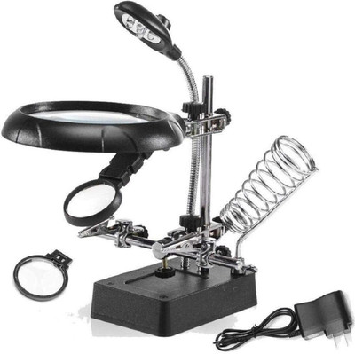 SHUANG YOU Iron LED Magnifying Soldering Stand (2.5 cm x 7.5 cm x 10 cm, Black) - Magnifyingstnd 10x Magnifying(Black)