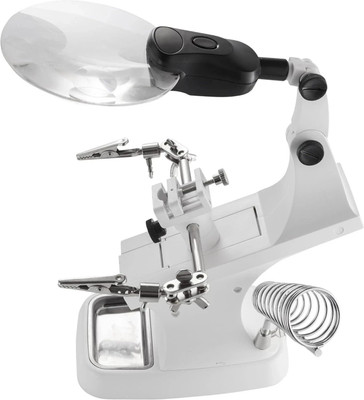 wagela LED Light Helping Hands Magnifier Soldering Station 2X 4X Lighted Hands Free Magnifying Glass Stand with Clamp and Alligator Clips(White)