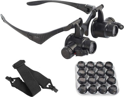 SHUANG YOU Double Eye Jeweler Watch Repair Magnifying Glasses Loupe Headband Magnifier 3.5x 8 Interchangeable Lens: 2.5X/4X/6X/8X/10X/15X/20X/25X(Black)