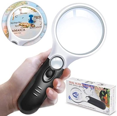 TNEMEC 3 Led Light, 3X & 45X Handheld Magnifying Glass for Reading, Jewellery Loupe, 3X , 45X 3 led Magnifier(Black, White)
