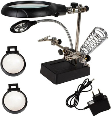 JM Helping Hand Magnifier Magnifying Glass LED Soldering Stand 2.5X 7.5X 10X Soldering Stand(Black)