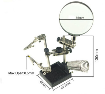 uptodatetools Third Hand Soldering Iron Stand Helping Hand Magnifying Glass with PCB Clamp 90 Magnifying Glass(Silver)