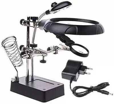 Levin LED Light Magnifier with Table Lamp Helping Hand Soldering Allegator Clips 2.5X, 7.5X & 10X Magnifying Glass(Black, Silver)