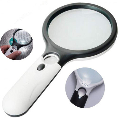 JGG Jain Gift Gallery Magnifying Glass with 3 Led Light 3X & 45X Big Size Zoom Lenses 75 MM Eyelash Extensions Magnifier Glass (Black and White) Size :-7.56 X 3.31(White)