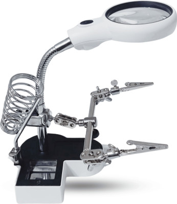 Octec Clamp Magnifier Cold Warm LED Lights Adjustable Clamp Includes Lens Cap Charger 6x LED Light Soldering Stand, Magnifying Tool with Adjustable Clamps(White, Black)