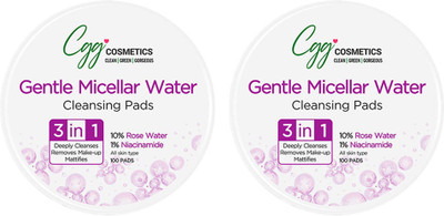 CGG Cosmetics Gentle Micellar Water Cleansing Pads - 100 Pads PACK - 2 Makeup Remover(100 Wipes)