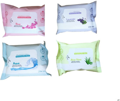 Morbee 4 Different Fragrance, Facial Refreshing Wet Wipes For Face And Travel Use y4 Makeup Remover(100 Wipes)