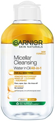 GARNIER Oil infused Cleansing Water - Waterproof Makeup Remover For All Skin Types Makeup Remover(125 ml)