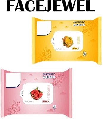 Facejewel Cleansing Moisturising & Soothing Strawberry, Ubtan Wet Wipes Makeup Remover(50 Wipes)