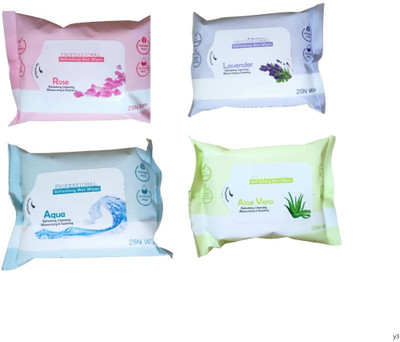 Morbee 4 Different Fragrance, Facial Refreshing Wet Wipes For Face And Travel Use y3 Makeup Remover(100 Wipes)