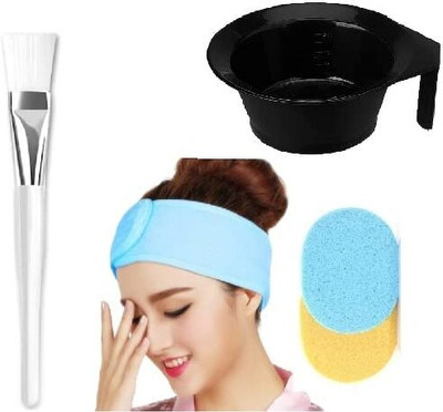 CRIYALE Face Cleaning Sponge and Non-Slip Spa Headband Face Pack Brush With Bowl(Pack of 5)