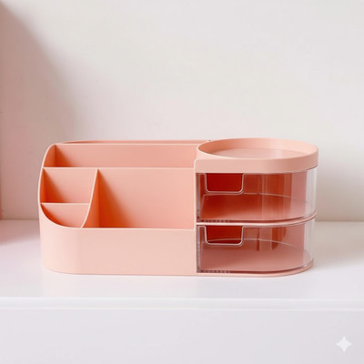 Kappali makeup box cosmetic skincare organiser for women elegant transparent drawer makeup box Vanity Box(Pink)
