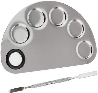 NYLI Professional Stainless Steel Cosmetic 5 Dip Makeup Mixing Plate with Spatula Tool