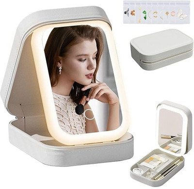 LIVRA Portable LED Makeup Mirror & Jewellery Box | Touch Sensor Light | Travel Case LED Touch Mirror, Jewellery Storage Box Vanity Box(White)