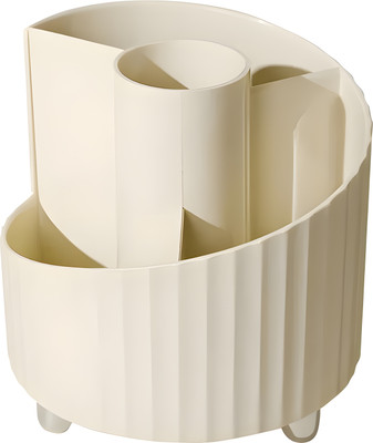 Jinila 4 Compartments Round Cosmetic Makeup Brushes Storage Box( Pack of 1 ) Makeup Brush, Cosmetic Vanity Box(Cream, Silver)