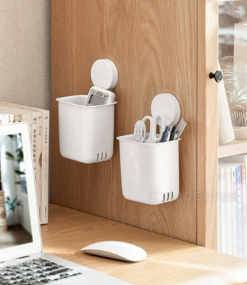 DXDT 2 Compartments Plastic Wall mounted self adhesive office desk organizer/Pencil/Stationery Organizer(White)