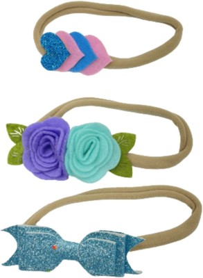 MOMISY Baby Nylon Headband Bow Head Flower Set Of 3 Pcs(Hair Band 3-Blue Purple Pink Makeup Headband