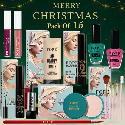 FOPE All in One Christmas Beauty Combo Long Lasting Festive Glow Gift Box(Pack of 15)