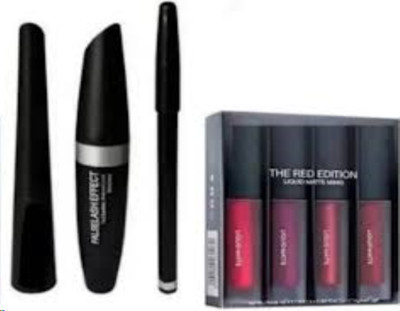 eiliaz Eyeliner & Mascara & Eyebrow Pencil & Red Mini Liquid Lipstick Set(Pack of 2)