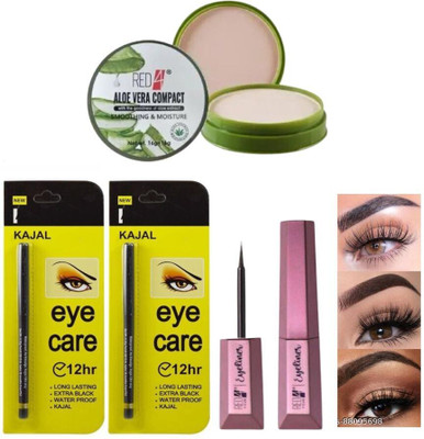 RED4 R4 Aloevera compact+just line it eyelineR +Eyecare kajal2(Pack of 3)