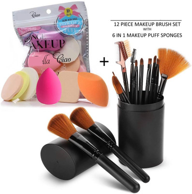 FRIPPE Professional 12 Piece Makeup Brush Set With Box + Soft 6in1 Makeup Sponge Pack(Pack of 2)