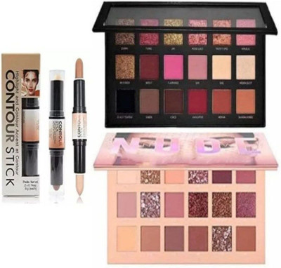 Dhanmann Eyeshadow Palette and Rosegold Eyeshadow Palette, 1 3D Contour Highlighter Stick(Pack of 3)