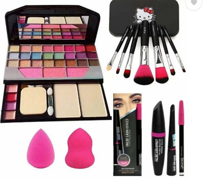 J & F 5024 Makeup Kit with Makeup Brush Hello Kity 3in1 Mascara and 2 Sponge Beauty