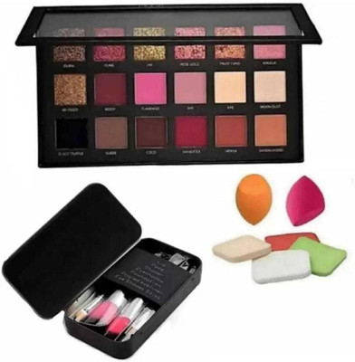 Zailie Rosegold eyeshadow pallete with kitty and 6 in 1 puff(Pack of 3)