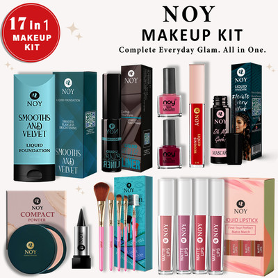 NOY Makeup Box With Lipstick Mascara Eyeliner Compact All In One Set For Women Use(Pack of 17)