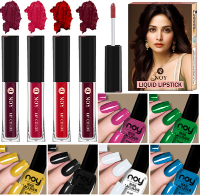 NOY Matte Liquid Lipstick And Nail Polishset Pack With Quick-Drying formula(Pack of 10)