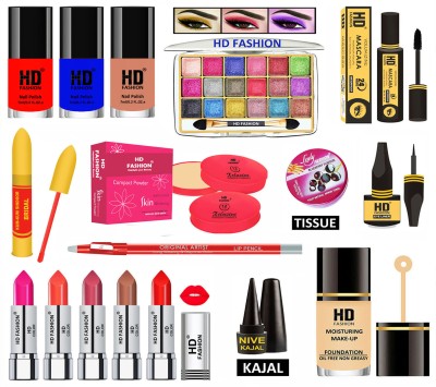 HD Fashion 17-in-1 Makeup Essentials : All in One Dramatic Look Waterproof Makeup Kit HDSO7(Pack of 17)