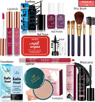 VOZO 16 Pc Makeup Combo for Instant Fresh Look(Pack of 16)