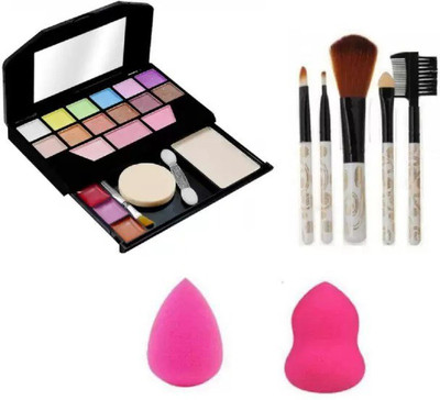 ZOVLY Makeup Kit for Girls + 5 Piece Makeup Brushes + 2 Puffs(Pack of 4)