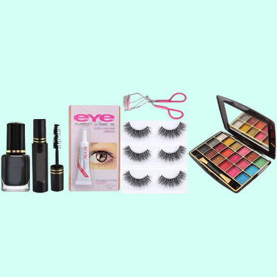 lately EYE MAKEUP KIT OF EYESHADOW EYELINER MASCARA FALSE EYELASH & CURLER WITH EYEGLUE
