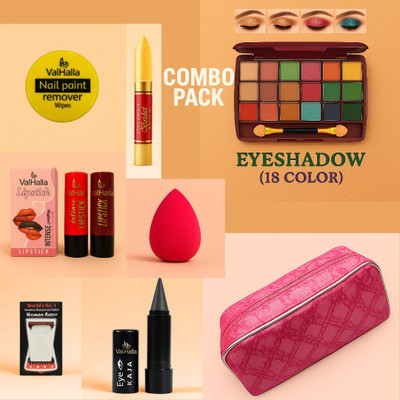 Valhalla Complete Makeup Combo Kit with Eyeshadow, Lipsticks, Kajal, Blender and more(Pack of 9)