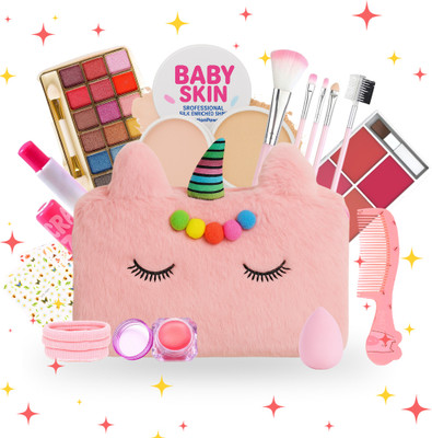 Linivya Kids Makeup Kit for Girls & Teens with Unicorn Pink Bag - Real Safe & Non-Toxic(Pack of 20)