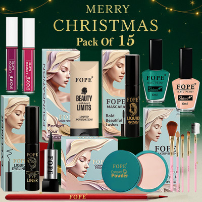 FOPE Makeup Combo Christmas Edition Gift Set for Women Festive Glow Finish(Pack of 15)