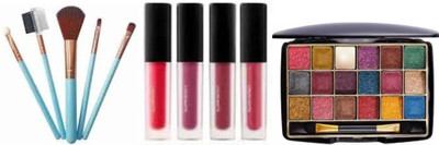 swenky eyeshadow with red edition liquid lipstick & makeup brush(Pack of 6)
