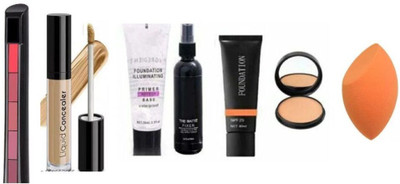 swenky 7ITEM MAKEUP KIT FIXER PRIMER COMPACT FOUNDATION CONCEALER 5IN1 LIPSTICK PUFF