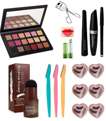 Geggsa Eyeshadow palette eyeliner set eyebrow stamp shaper and eyelash (Pack of 12)(Pack of 12)