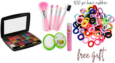 swenky eyeshadow with lip balm makeup brush & 100pc hair rubber(Pack of 104)
