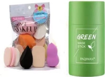 Adore Beauty Green Tea Mud Mask Deep Cleaning Oil Control + 5 PC. BLENDER PUFF SET - 2 Items(Pack of 2)