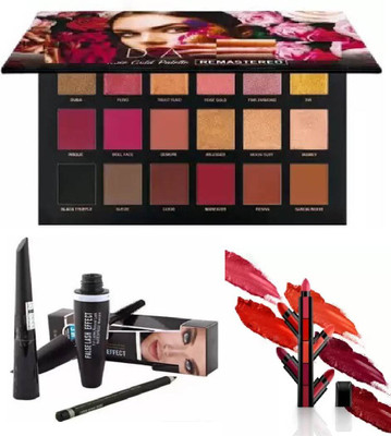 NITAJ RoseGold Matte Multicolor Eyeshadow, 5 in 1 Lipstick, 3 in 1 Mascara Eyeliner(Pack of 3)