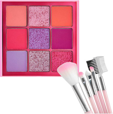 LOVE HUDA Professional Waterproof Shimmery 9 Color Eye shadow Palette With Brush(Pack of 2)