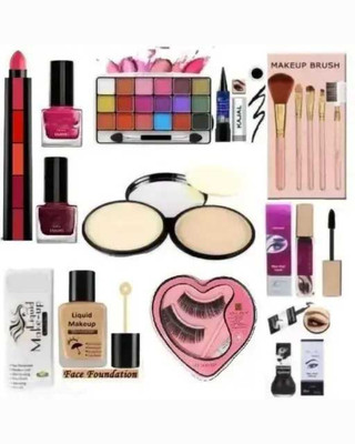 lately eyeshadow with eyeliner mascara kajal lipstick eyelash foundation compact & makeup brush(11 Items in the set)